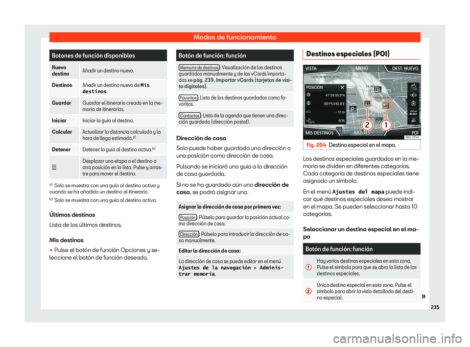 Seat Ateca 2019  Manual de instrucciones (in Spanish) Modos de funcionamiento
Botones de funci