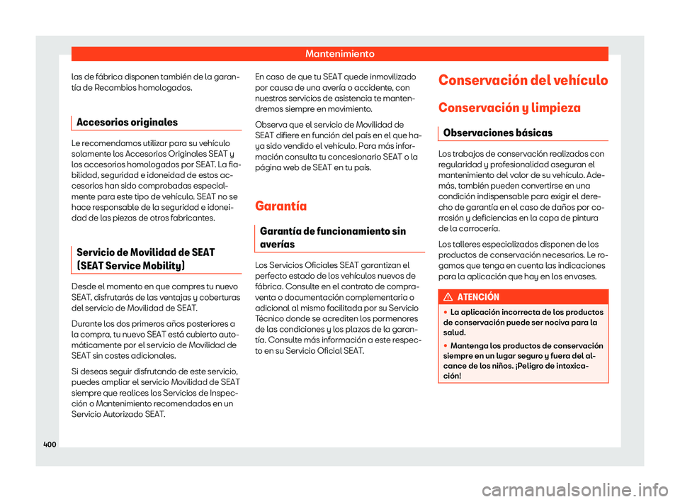 Seat Ateca 2019  Manual de instrucciones (in Spanish) Mantenimiento
las de f