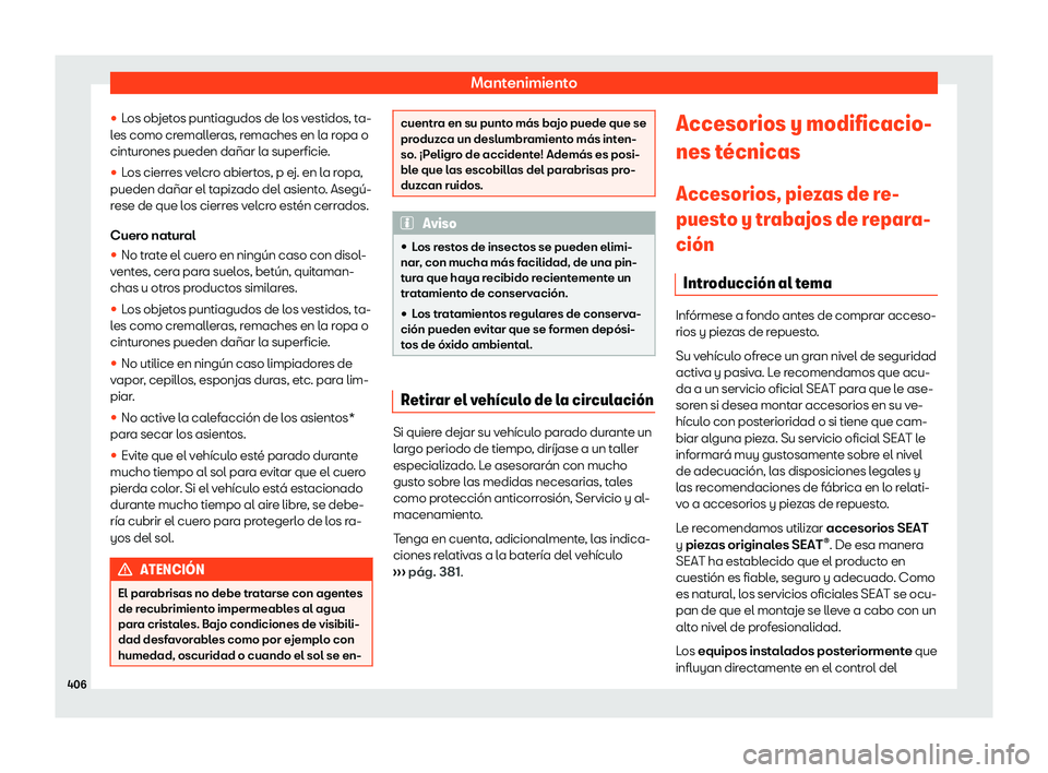 Seat Ateca 2019  Manual de instrucciones (in Spanish) Mantenimiento
