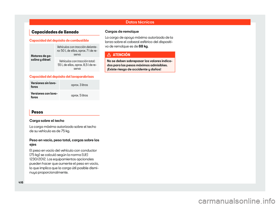 Seat Ateca 2019  Manual de instrucciones (in Spanish) Datos t