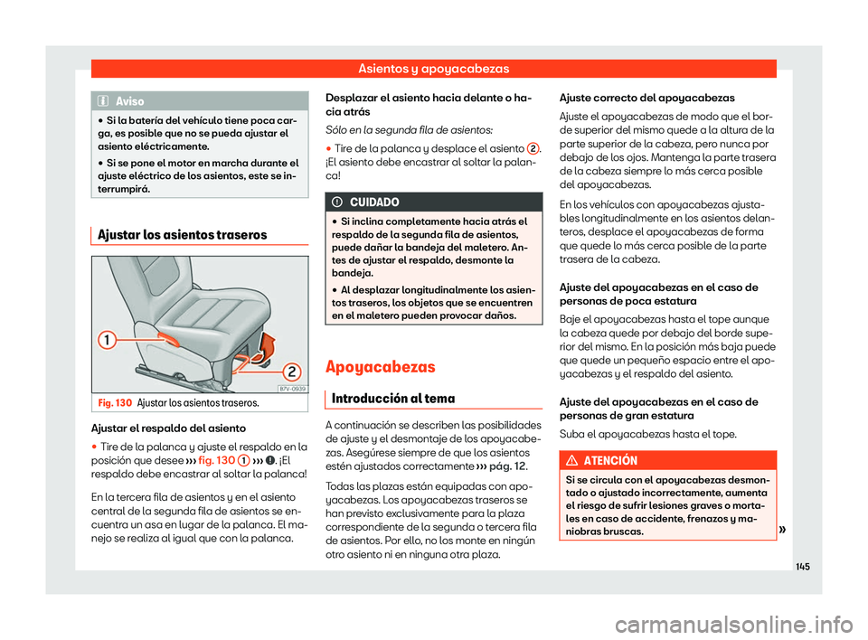 Seat Alhambra 2020  Manual de instrucciones (in Spanish) Asientos y apoyacabezas
Aviso
