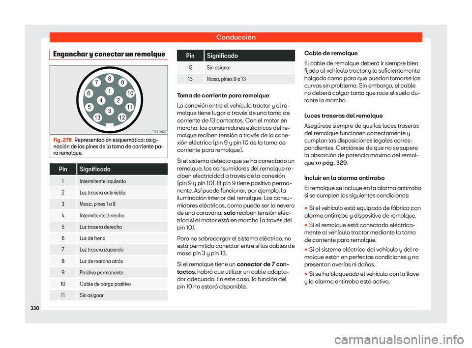 Seat Alhambra 2020  Manual de instrucciones (in Spanish) Conducción
Enganchar y conectar un remolque Fig. 278
Representaci