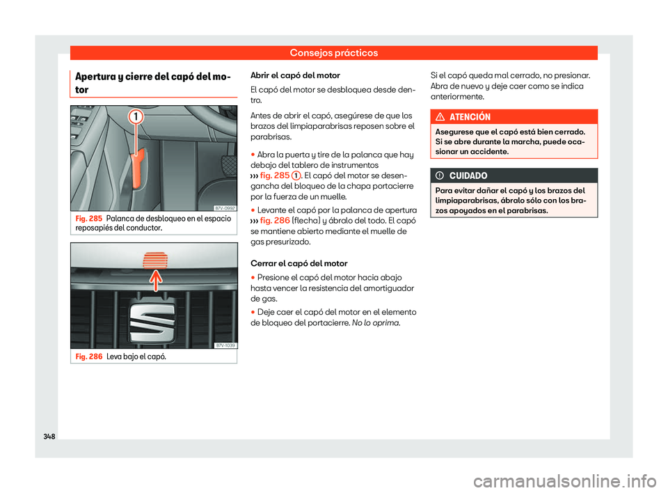 Seat Alhambra 2020  Manual de instrucciones (in Spanish) Consejos prácticos
Apertura y cierre del cap