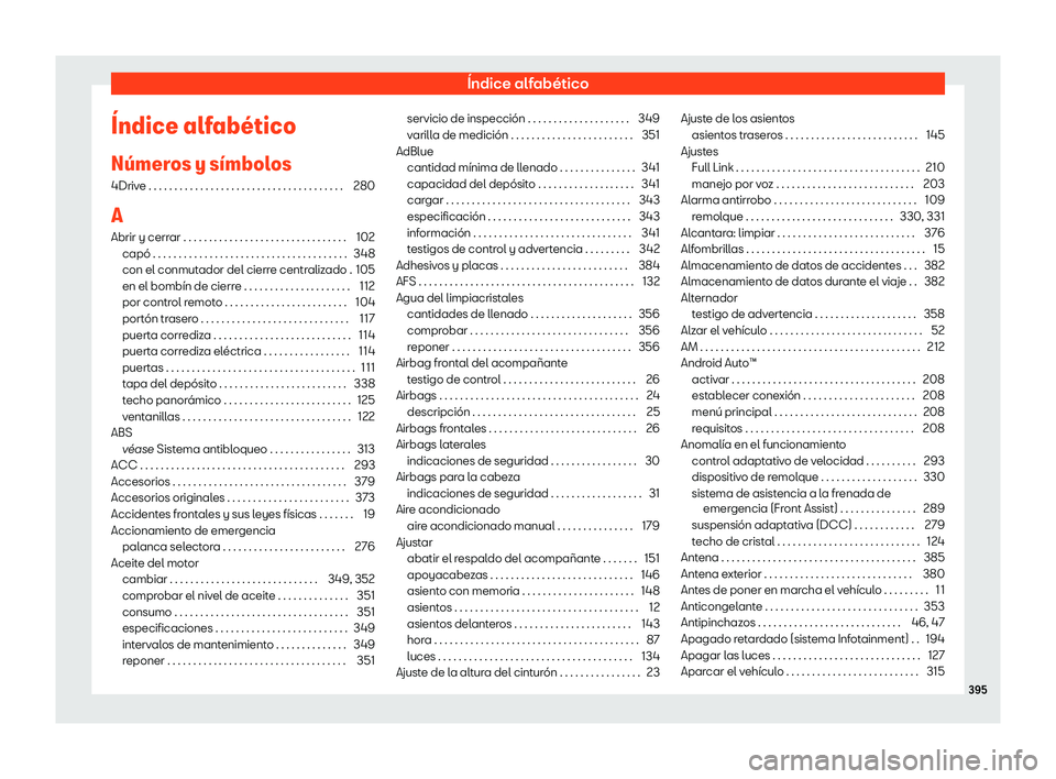 Seat Alhambra 2020  Manual de instrucciones (in Spanish) Índice alfabético
