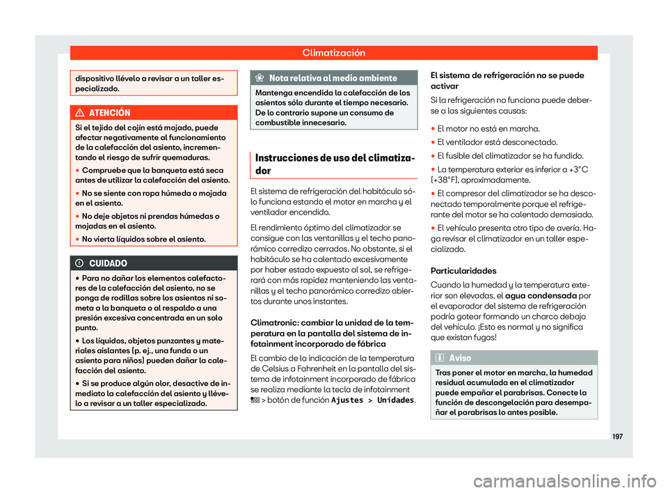 Seat Tarraco 2018  Manual de instrucciones (in Spanish) Climatizaci