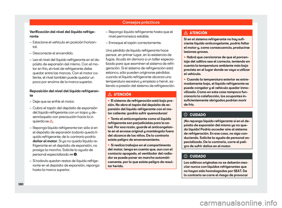 Seat Tarraco 2018  Manual de instrucciones (in Spanish) Consejos pr