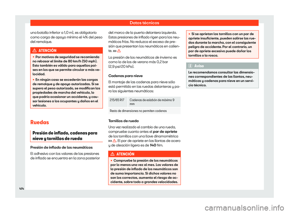 Seat Tarraco 2018  Manual de instrucciones (in Spanish) Datos t