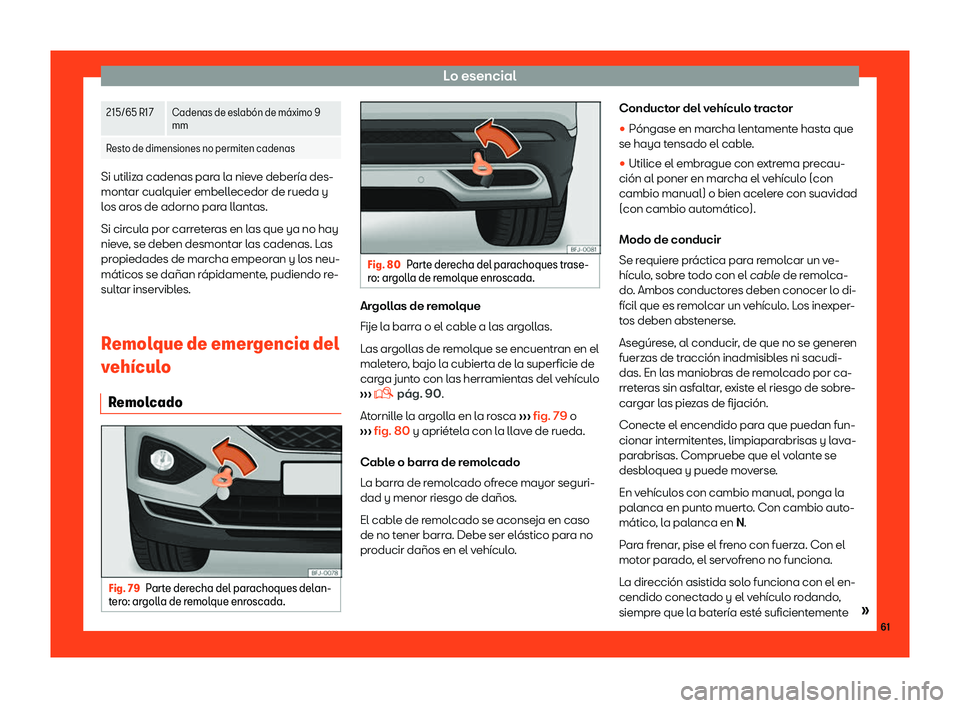 Seat Tarraco 2018  Manual de instrucciones (in Spanish) Lo esencial
215/65 R17 Cadenas de eslab