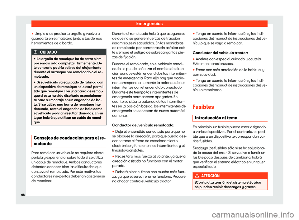 Seat Tarraco 2018  Manual de instrucciones (in Spanish) Emergencias
