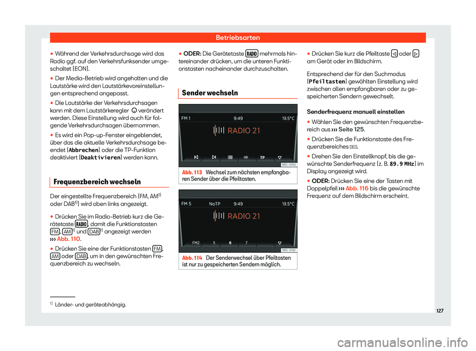Seat Mii electric 2020  Betriebsanleitung (in German) Betriebsarten
