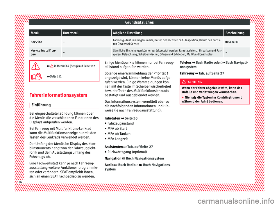 Seat Ibiza 5D 2015 Betriebsanleitung (in German) GrundsätzlichesMenüUntermenüMögliche EinstellungBeschreibung
Service–Fahrzeug-Identifizierungsnummer, Datum der nächsten SEAT-Inspektion, Datum des nächs-
ten Ölwechsel-Service›››
Seit Seat Ibiza 5D 2015 Betriebsanleitung (in German) GrundsätzlichesMenüUntermenüMögliche EinstellungBeschreibung
Service–Fahrzeug-Identifizierungsnummer, Datum der nächsten SEAT-Inspektion, Datum des nächs-
ten Ölwechsel-Service›››
Seit