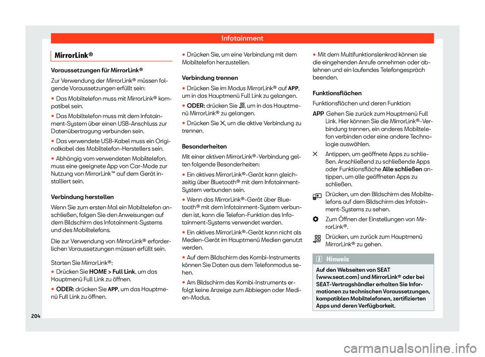 Seat Neuer Leon 2020  Betriebsanleitung (in German) Infotainment
MirrorLink