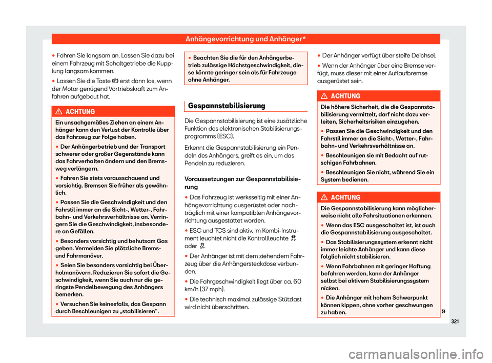 Seat Neuer Leon 2020  Betriebsanleitung (in German) Anhängevorrichtung und Anhänger*

