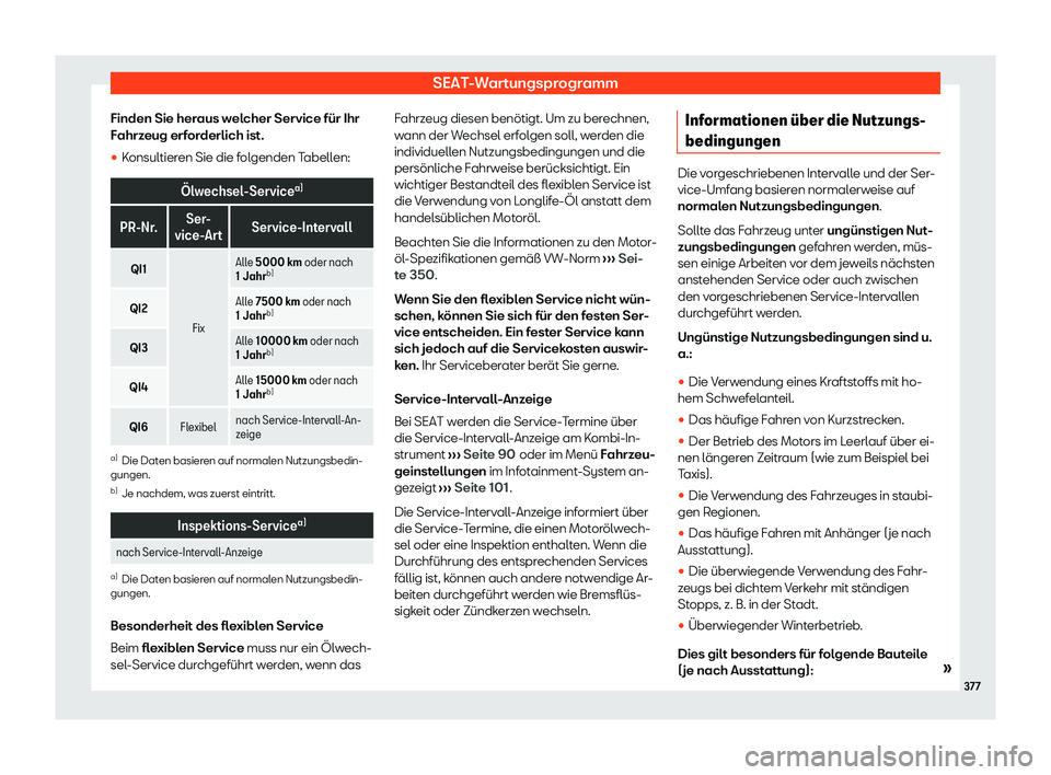 Seat Neuer Leon 2020  Betriebsanleitung (in German) SEAT-Wartungsprogramm
Finden Sie heraus welcher Service für Ihr
F ahrz
eug erforderlich ist.
