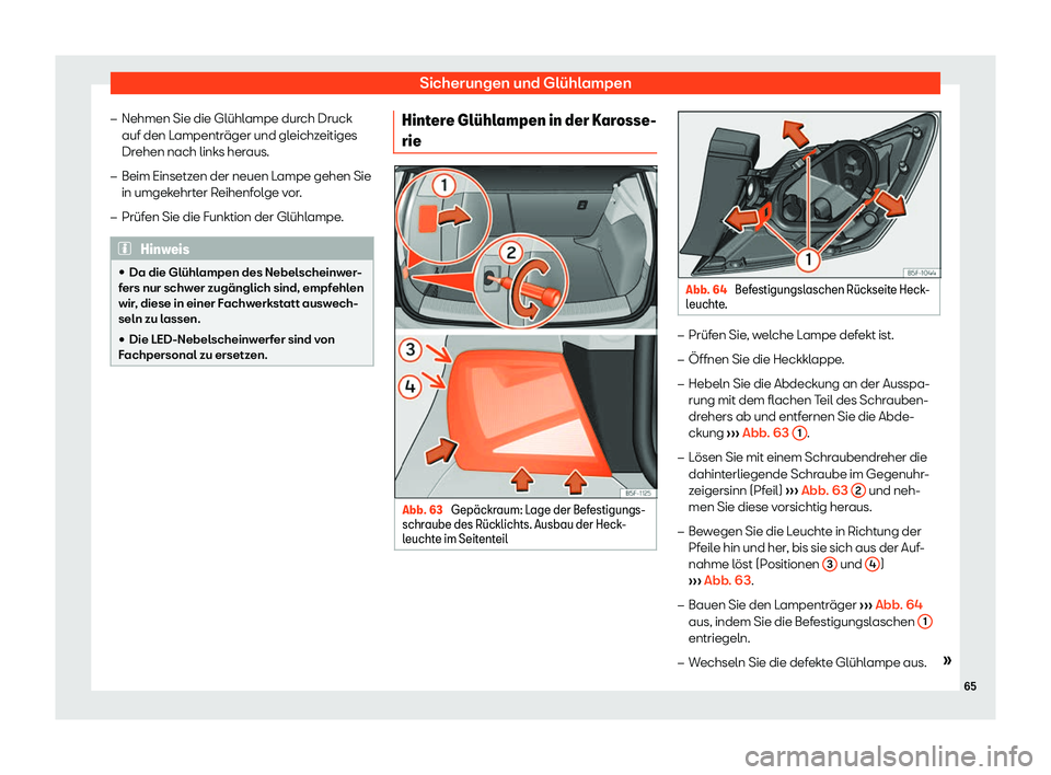 Seat Leon 2019  Betriebsanleitung (in German) Sicherungen und Glühlampen
�