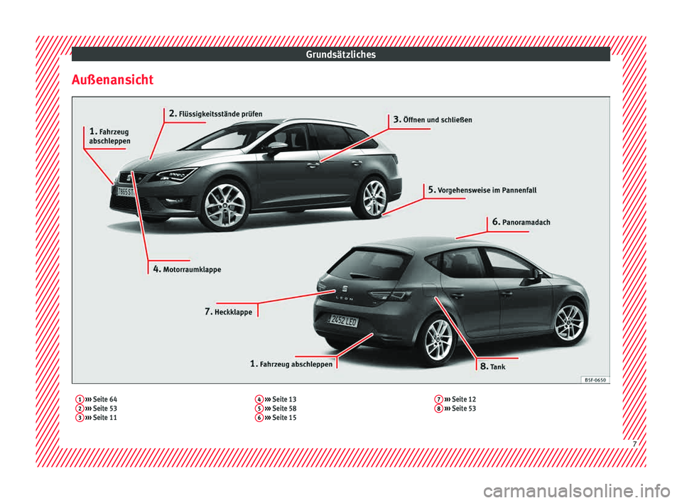 Seat Leon 5D 2015  Betriebsanleitung (in German) Grundsätzliches
Außenansicht1  ›››  Seite 64
2  ›››  Seite 53
3  ›››  Seite 11 4
 
›››  Seite 13
5  ›››  Seite 58
6  ›››  Seite 15 7
 
›››  Seite 12
8  ›
