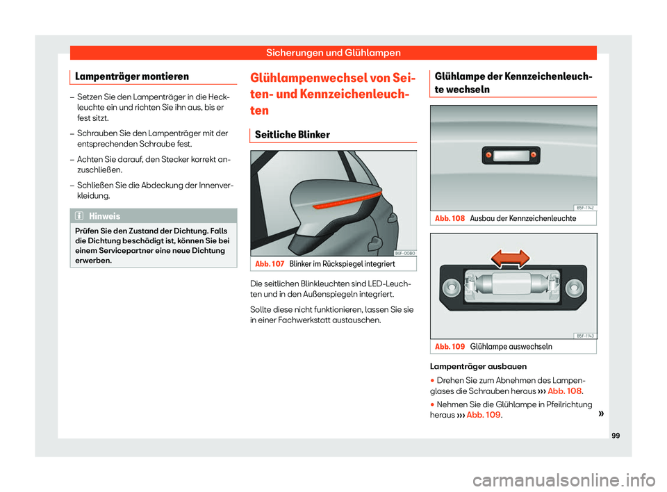Seat Toledo 2018  Betriebsanleitung (in German) Sicherungen und Gl