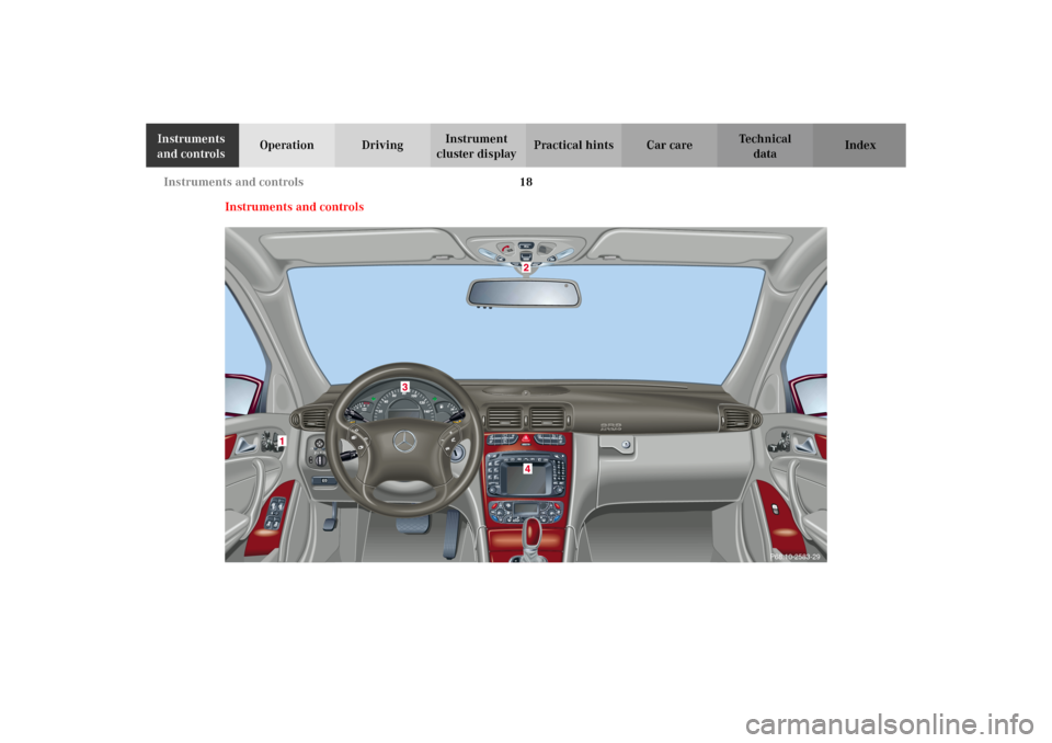 MERCEDES-BENZ C320 WAGON 2002 S203 Owners Manual 18 Instruments and controls
Te ch n i c a l
data Instruments 
and controlsOperation DrivingInstrument 
cluster displayPractical hints Car care Index
Instruments and controls
P68.10-2583-29
S203.book S