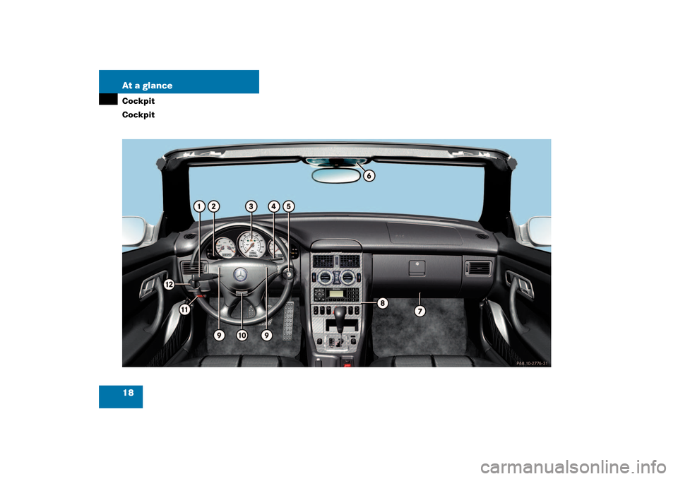 MERCEDES-BENZ SLK320 2003 R170 Owners Manual 18 At a glanceCockpit
Cockpit 