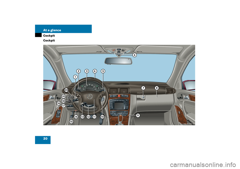 MERCEDES-BENZ C320 4MATIC WAGON 2003 S203 Owners Manual 20 At a glanceCockpit
CockpitS203 MY03_A.book  Page 20  Tuesday, January 28, 2003  2:22 PM 