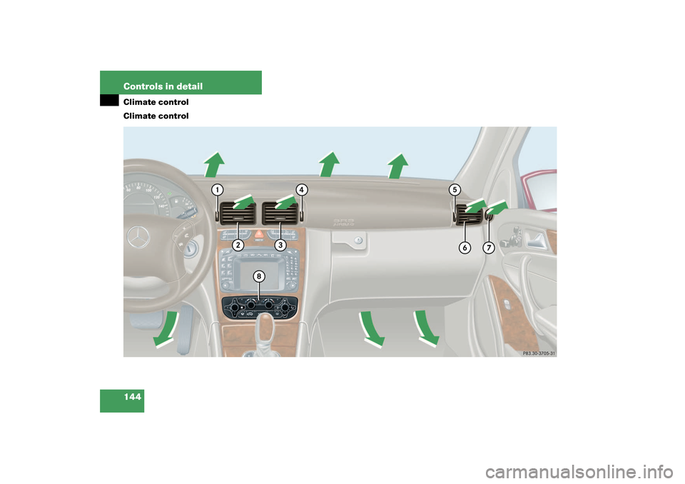 MERCEDES-BENZ C320 4MATIC WAGON 2003 S203 Owners Manual 144 Controls in detailClimate control
Climate controlS203 MY03_A.book  Page 144  Tuesday, January 28, 2003  2:22 PM 
