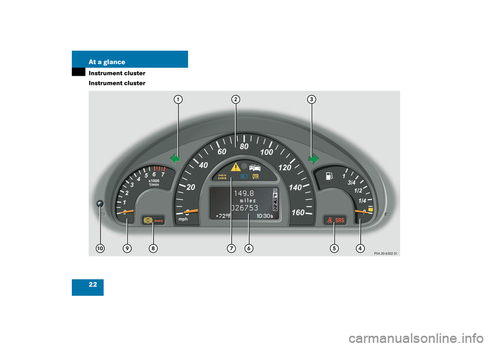 MERCEDES-BENZ C320 4MATIC WAGON 2003 S203 Owners Manual 22 At a glanceInstrument cluster
Instrument clusterS203 MY03_A.book  Page 22  Tuesday, January 28, 2003  2:22 PM 