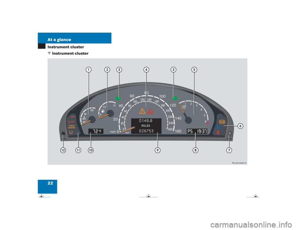 MERCEDES-BENZ CL500 2004 C215 Owners Manual 22 At a glanceInstrument cluster
Instrument cluster 