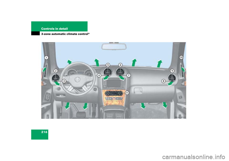 MERCEDES-BENZ ML500 2006 W163 Owners Manual 216 Controls in detail3-zone automatic climate control* 