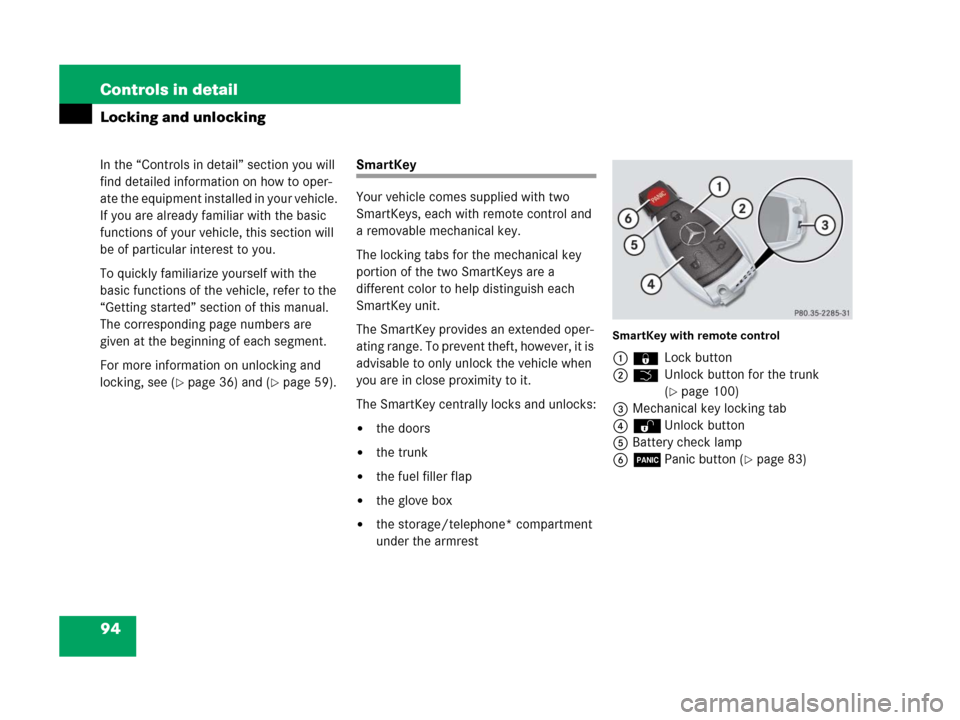 MERCEDES-BENZ SLK280 2007 R171 Owners Manual 94 Controls in detail
In the “Controls in detail” section you will
find detailed information on how to oper-
ate the equipment installed in your vehicle.
If you are already familiar with the bas MERCEDES-BENZ SLK280 2007 R171 Owners Manual 94 Controls in detail
In the “Controls in detail” section you will
find detailed information on how to oper-
ate the equipment installed in your vehicle.
If you are already familiar with the bas