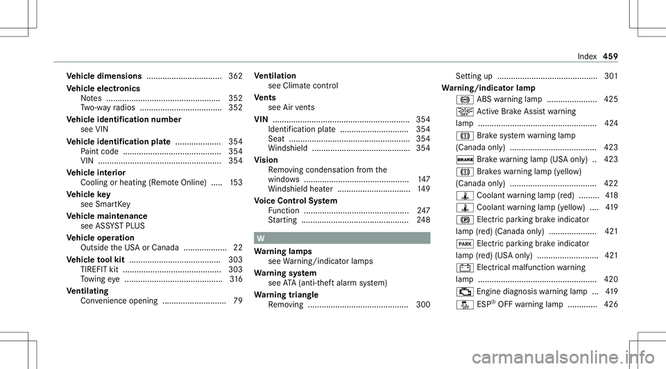 MERCEDES-BENZ E WAGON 2021  Owners Manual Ve
hicl edimens ions...... ...........................362
Ve hicl eele ctroni cs
No tes .................................................. 352
Tw o-w ayradios .............................. ...... 352