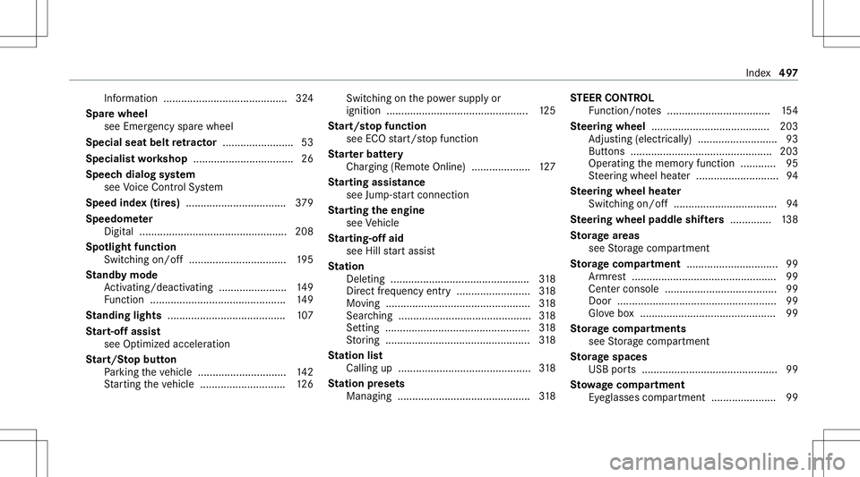 MERCEDES-BENZ S-CLASS CABRIOLET 2021  Owners Manual Inf
ormation ........ ............................. .....3 24
Spar ewheel
see Emer gency sparewheel
Specia lseat beltretract or <0011001100110011001100110011001100110011001100110011001100110011
001100
