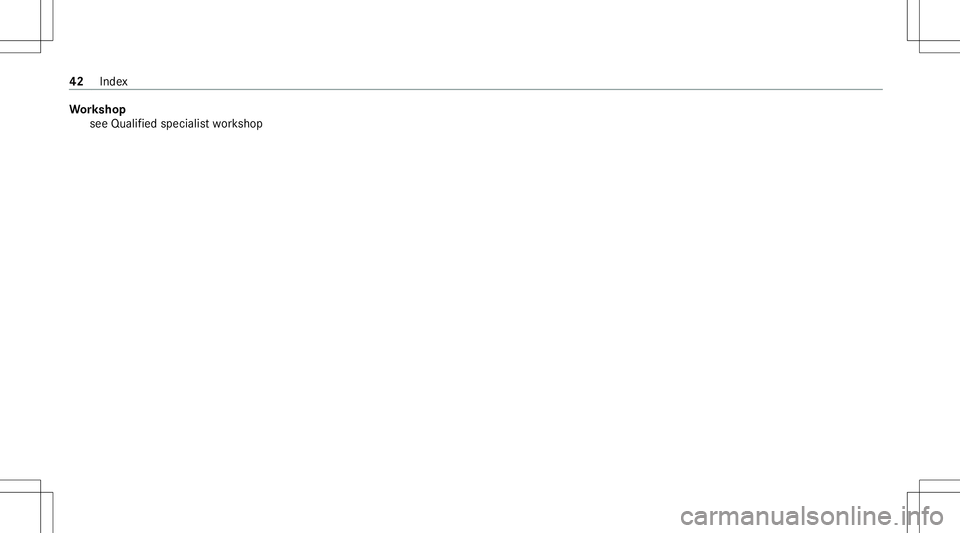 MERCEDES-BENZ A-CLASS SEDAN 2020  AMG Owners Manual Wo
rkshop
see Qualif iedspecialis two rkshop 42
Index 