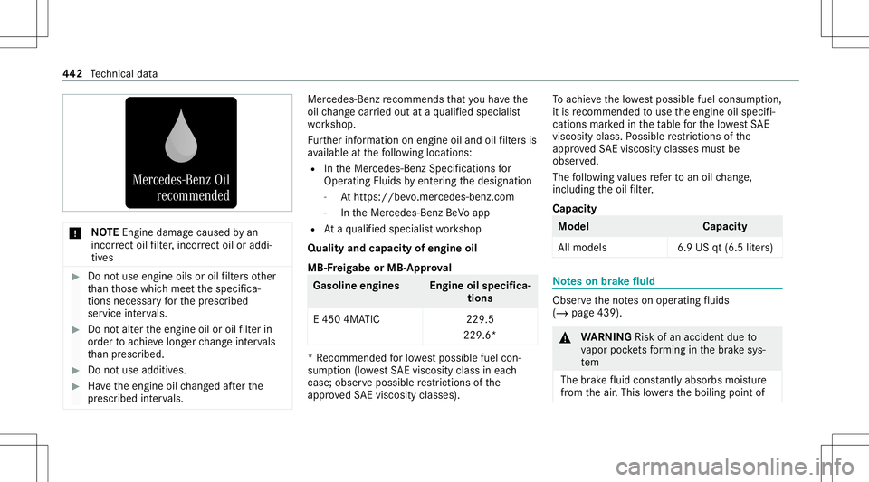 MERCEDES-BENZ E-CLASS WAGON 2020  Owners Manual *
NO
TEEngi nedama gecau sed byan
inc orrect oil filt er ,inc orrect oil oraddi‐
tiv es #
Donotus eengi neoilsor oil filt er sot her
th an those whic hmee tth especif ica‐
tion sneces saryfo rth e