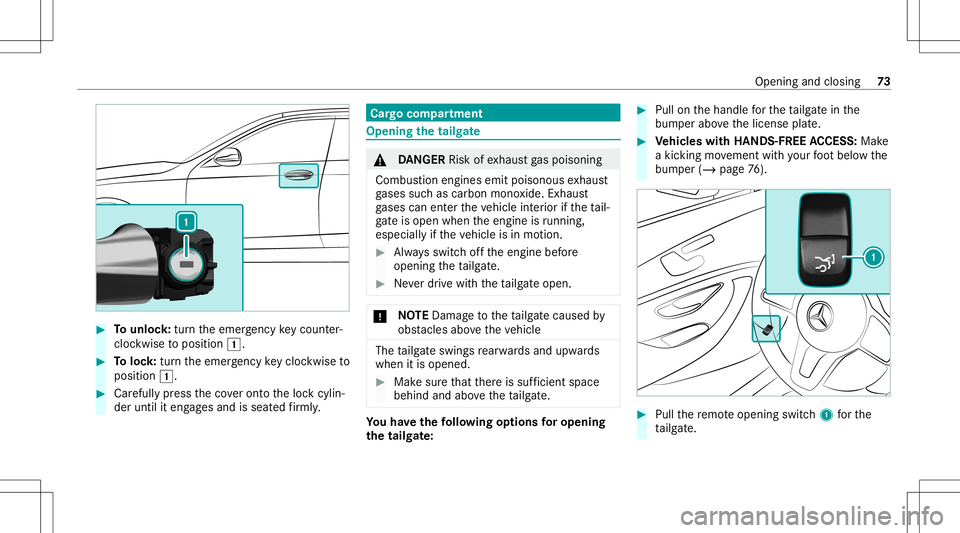 MERCEDES-BENZ AMG GT 4-DOOR COUPE 2020 AMG Owners Manual #
Tounlo ck:tur nth eemer gency keyco unt er-
clo ckwise toposition 0047. #
Toloc k:tur nth eemer gency keyclo ckwise to
position 0047. #
Carefully press theco veront oth eloc kcyli n‐
der until ite MERCEDES-BENZ AMG GT 4-DOOR COUPE 2020 AMG Owners Manual #
Tounlo ck:tur nth eemer gency keyco unt er-
clo ckwise toposition 0047. #
Toloc k:tur nth eemer gency keyclo ckwise to
position 0047. #
Carefully press theco veront oth eloc kcyli n‐
der until ite