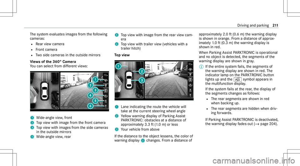 MERCEDES-BENZ GLS COUPE 2020  Owners Manual The
system evaluat esimag esfrom thefo llo wing
cameras:
R Rear vie wcam era
R Front camer a
R Twoside camer asintheoutside mirrors
Vi ew sof the360° Camera
Yo ucan selectfrom differe nt vie ws: 1
Wi