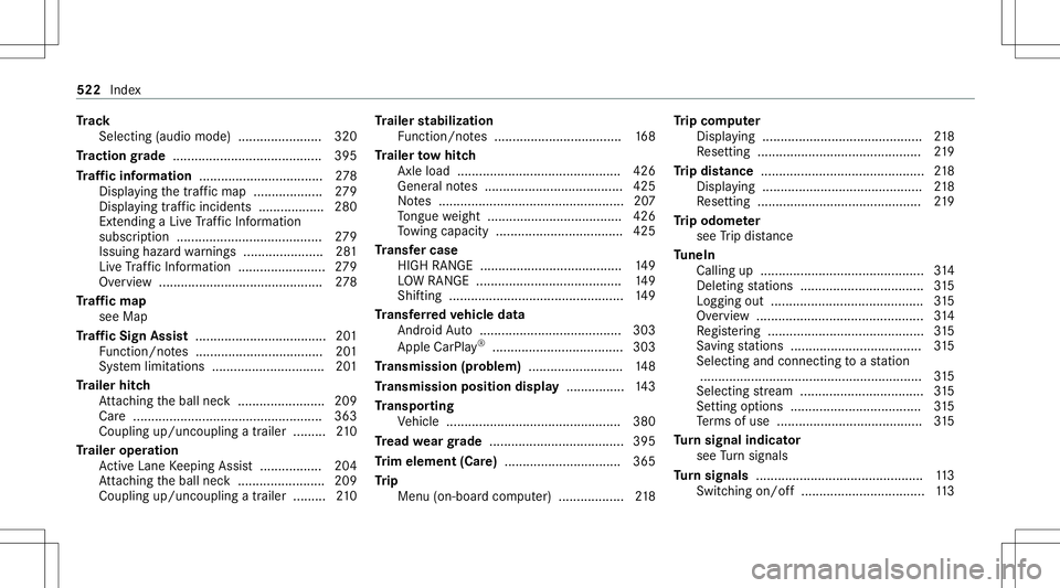 MERCEDES-BENZ G-CLASS 2020 Owners Manual Tr
ac k
Selecti ng(au dio mode )....... ................320
Tr actio ngr ade .............. ........................... 395
Tr af fic inf orma tion .................................. 278
Dis play ing MERCEDES-BENZ G-CLASS 2020 Owners Manual Tr
ac k
Selecti ng(au dio mode )....... ................320
Tr actio ngr ade .............. ........................... 395
Tr af fic inf orma tion .................................. 278
Dis play ing