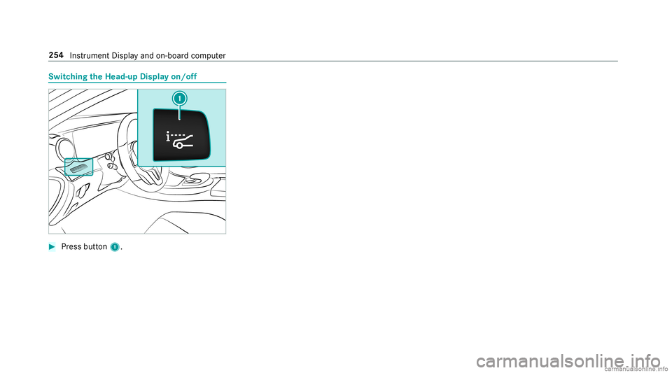 MERCEDES-BENZ GLC COUPE 2020  Owners Manual Switc
hingtheHead -upDispla yon/of f #
Press butt on1. 25
4
Instru ment Displa yand on-boar dcom puter 