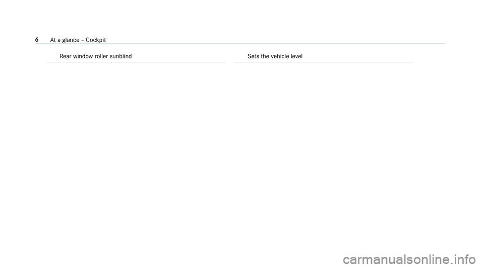 MERCEDES-BENZ E-CLASS SEDAN 2019  AMG Owners Manual Re
ar wind owroller sunblin d Se
tstheve hicle leve l 6
Ataglanc e– Coc kpit 