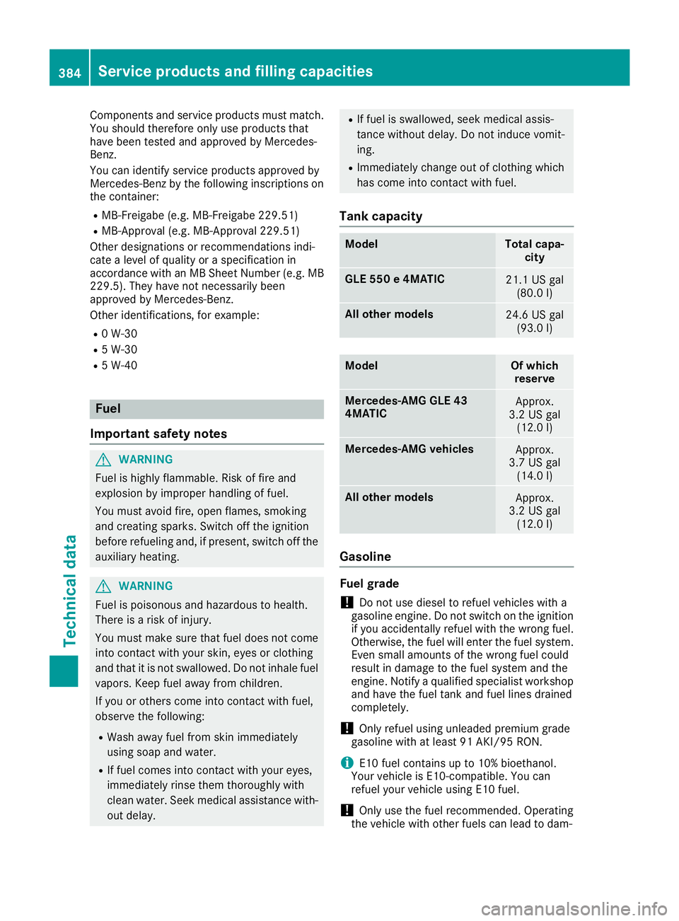 MERCEDES-BENZ GLE SUV 2019 Owners Manual Components and service products must match.
You should therefore only use products that
have been tested and approved by Mercedes-
Benz.
You can identify service products approved by
Mercedes-Benz by MERCEDES-BENZ GLE SUV 2019 Owners Manual Components and service products must match.
You should therefore only use products that
have been tested and approved by Mercedes-
Benz.
You can identify service products approved by
Mercedes-Benz by