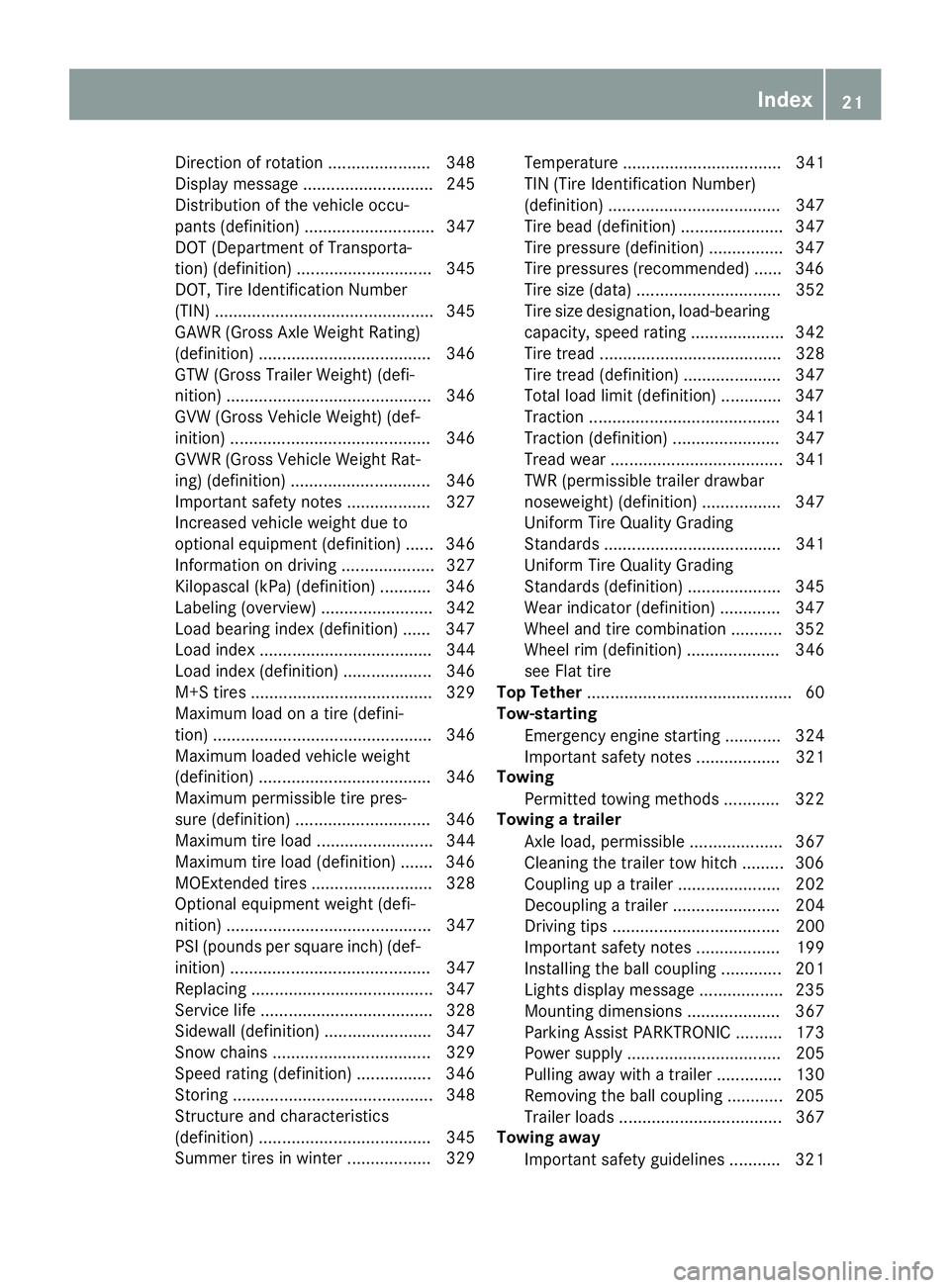 MERCEDES-BENZ GLE COUPE 2019 Owners Manual Direction of rotatio
n...................... 348
Display message ............................ 245
Distribution of the vehicle occu-
pants (definition) ............................ 347
DOT (Department MERCEDES-BENZ GLE COUPE 2019 Owners Manual Direction of rotatio
n...................... 348
Display message ............................ 245
Distribution of the vehicle occu-
pants (definition) ............................ 347
DOT (Department