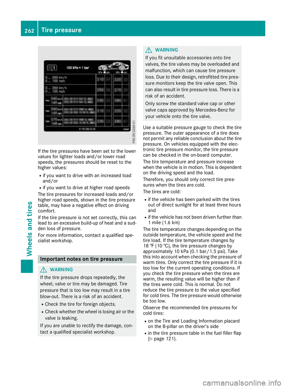MERCEDES-BENZ AMG GT COUPE 2018 Owners Manual If the tire pressures have been set to the lower
values for lighter loads and/or lower road
speeds, the pressures should be reset to the
higher values:
Rif you want to drive with an increased load
and MERCEDES-BENZ AMG GT COUPE 2018 Owners Manual If the tire pressures have been set to the lower
values for lighter loads and/or lower road
speeds, the pressures should be reset to the
higher values:
Rif you want to drive with an increased load
and