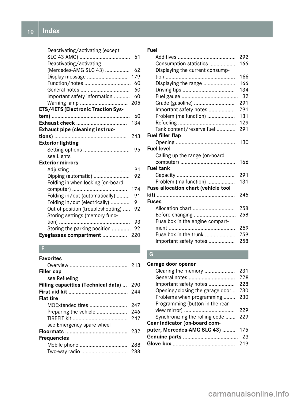 MERCEDES-BENZ SLC ROADSTER 2018 Owners Manual Deactivating/activating (except
SLC 43 AMG)................................... 61
Deactivating/activating
(Mercedes-AMG SLC 43) ................. 62
Display message ............................ 179
Fu MERCEDES-BENZ SLC ROADSTER 2018 Owners Manual Deactivating/activating (except
SLC 43 AMG)................................... 61
Deactivating/activating
(Mercedes-AMG SLC 43) ................. 62
Display message ............................ 179
Fu