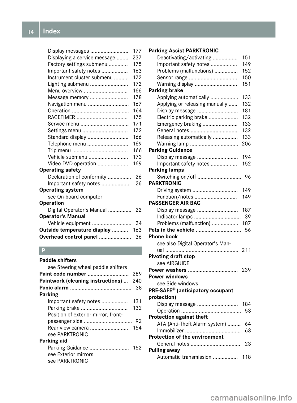 MERCEDES-BENZ SLC ROADSTER 2018 Owners Manual Display messages.......................... 177
Displaying aservice message ........ 237
Factory settings submenu ............. 175
Important safety notes .................. 163
Instrument cluster subm MERCEDES-BENZ SLC ROADSTER 2018 Owners Manual Display messages.......................... 177
Displaying aservice message ........ 237
Factory settings submenu ............. 175
Important safety notes .................. 163
Instrument cluster subm