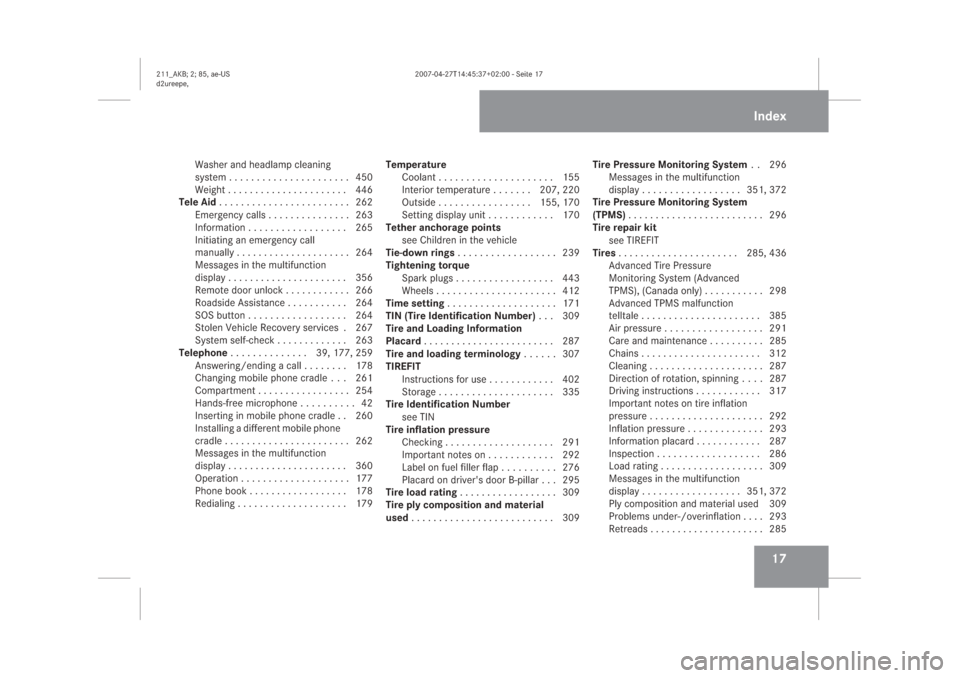 MERCEDES-BENZ E63AMG 2008 W211 Owners Manual ��
�:�D�V�K�H�U��D�Q�G��K�H�D�G�O�D�P�S��F�O�H�D�Q�L�Q�J
�V�\�V�W�H�P�������������������������������������������� ���
�:�H�L�J�K�W���������