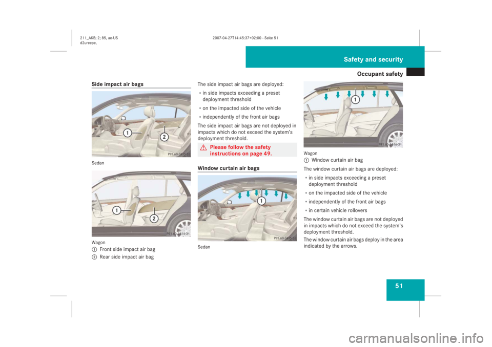 MERCEDES-BENZ E63AMG 2008 W211 Owners Manual �2�F�F�X�S�D�Q�W��V�D�I�H�W�\
��
�6�L�G�H��L�P�S�D�F�W��D�L�U��E�D�J�V�6�H�G�D�Q�:�D�J�R�Q
�
�)�U�R�Q�W��V�L�G�H��L�P�S�D�F�W��D�L�U��E�D�J
�
�5�H�D�U��V�L�G�H��L�P�S�D�F�W��D�L�U��E�D