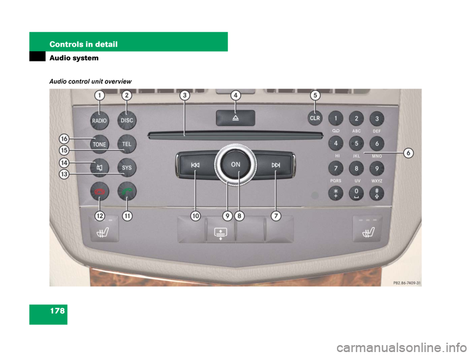 MERCEDES-BENZ C300 4MATIC 2008 W204 Owners Manual 178 Controls in detail
Audio system
Audio control unit overview 