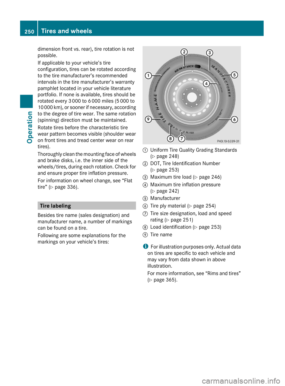 MERCEDES-BENZ GL550 2010 X164 Owners Manual dimension front vs. rear), tire rotation is not
possible.
If applicable to your vehicle’s tire
configuration, tires can be rotated according
to the tire manufacturer’s recommended
intervals in the MERCEDES-BENZ GL550 2010 X164 Owners Manual dimension front vs. rear), tire rotation is not
possible.
If applicable to your vehicle’s tire
configuration, tires can be rotated according
to the tire manufacturer’s recommended
intervals in the