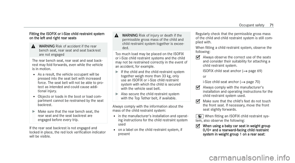 MERCEDES-BENZ A-CLASS SALOON 2022  Owners Manual �F�i�t�t�i�n�g� �t�h�e� �I�S�O�F�I�X� �o�r� �i!