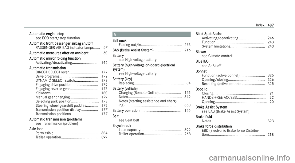 MERCEDES-BENZ A-CLASS SALOON 2021  Owners Manual A
A
ut
ut omatic engine st
omatic engine st op
op
see ECO start/s top function
A
A ut
ut omatic fr
omatic fr ont passeng
ont passeng er airbag
er airbagshut
shuto.
o.
PA SSENGER AIR BAG indicator la