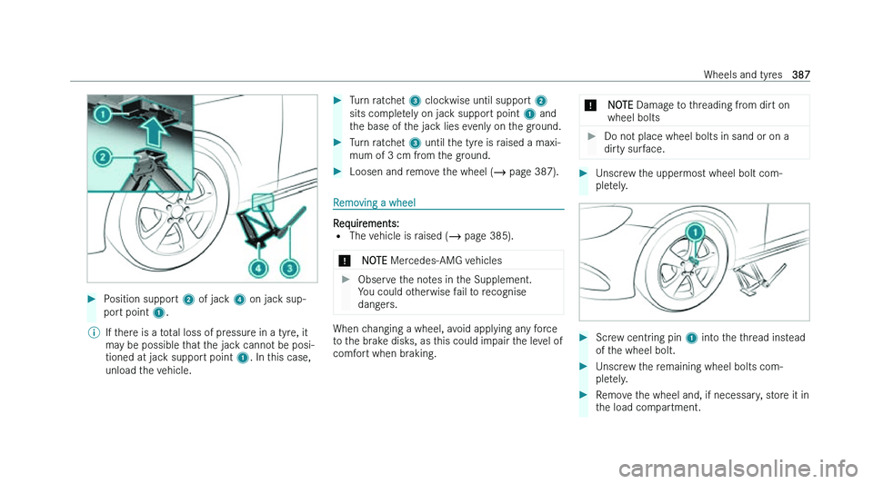 MERCEDES-BENZ A-CLASS HATCHBACK 2022  Owners Manual �
�P�o�s�i�t�i�o�n� �s�u�p�p�o�r�t�  �2� �o�f� �j�a�c �k� �4� �o�n� �j�a�c�k� �s�u�p�-
�p�o�r�t� �p�o�i�n�t� �1�.
�% �I�f� �t�h�e�r�e� �i�s� �a� �t�o�t�a�l� �l�o�s�s� �o�f� �p�r�e�s�s�u�r�e� �i�n� �a
